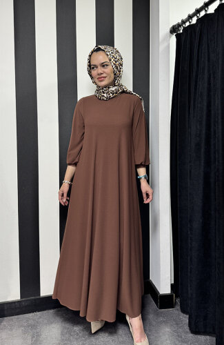 Noi Krep Jarse A Form Elbise KAHVE - NOİ
