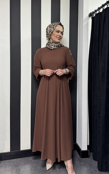 Noi Krep Jarse A Form Elbise KAHVE - 2