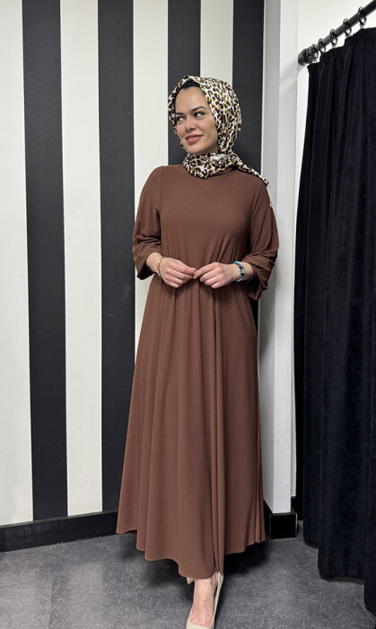 Noi Krep Jarse A Form Elbise KAHVE - 3