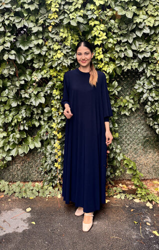 Noi Krep Jarse A Form Elbise LACİVERT - NOİ