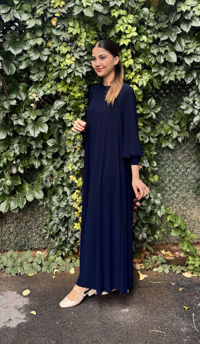 Noi Krep Jarse A Form Elbise LACİVERT - 2