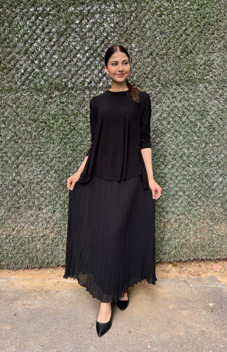 Noi Krep Jarse Önü Kısa Arkası Uzun Bluz SİYAH - 3