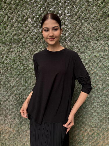 Noi Krep Jarse Önü Kısa Arkası Uzun Bluz SİYAH