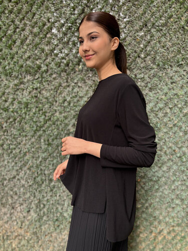 Noi Krep Jarse Önü Kısa Arkası Uzun Bluz SİYAH (1)