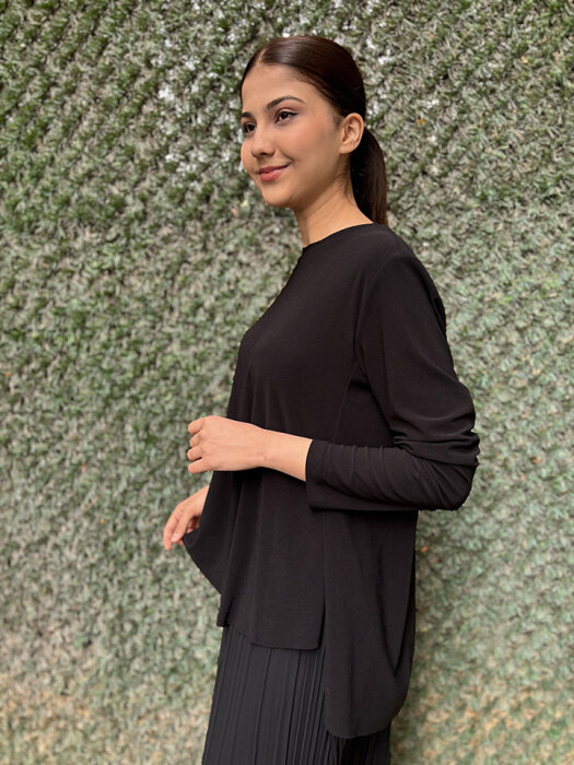 Noi Krep Jarse Önü Kısa Arkası Uzun Bluz SİYAH - 2