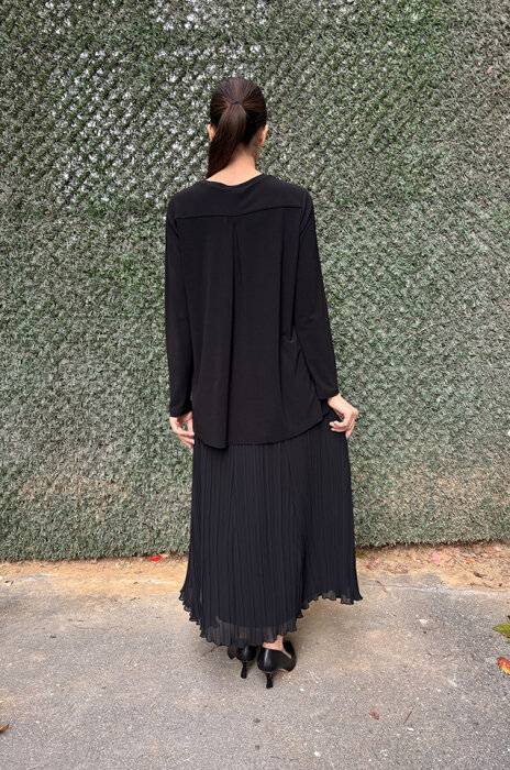 Noi Krep Jarse Önü Kısa Arkası Uzun Bluz SİYAH - 5