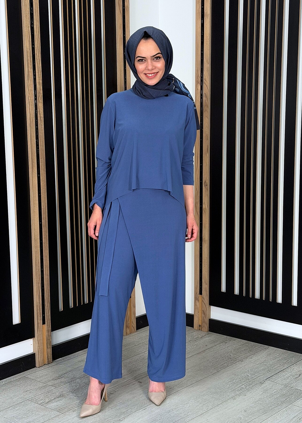 Noİ Krep Önden Etekli Şalvar İNDİGO - 2