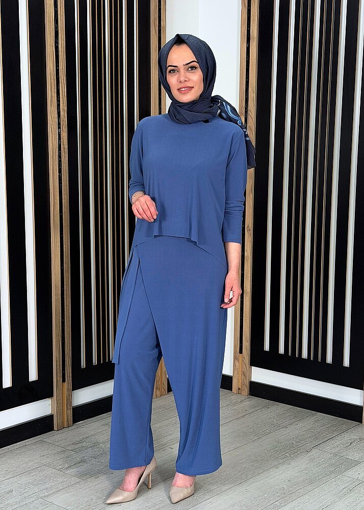 Noİ Krep Önden Etekli Şalvar İNDİGO - 3