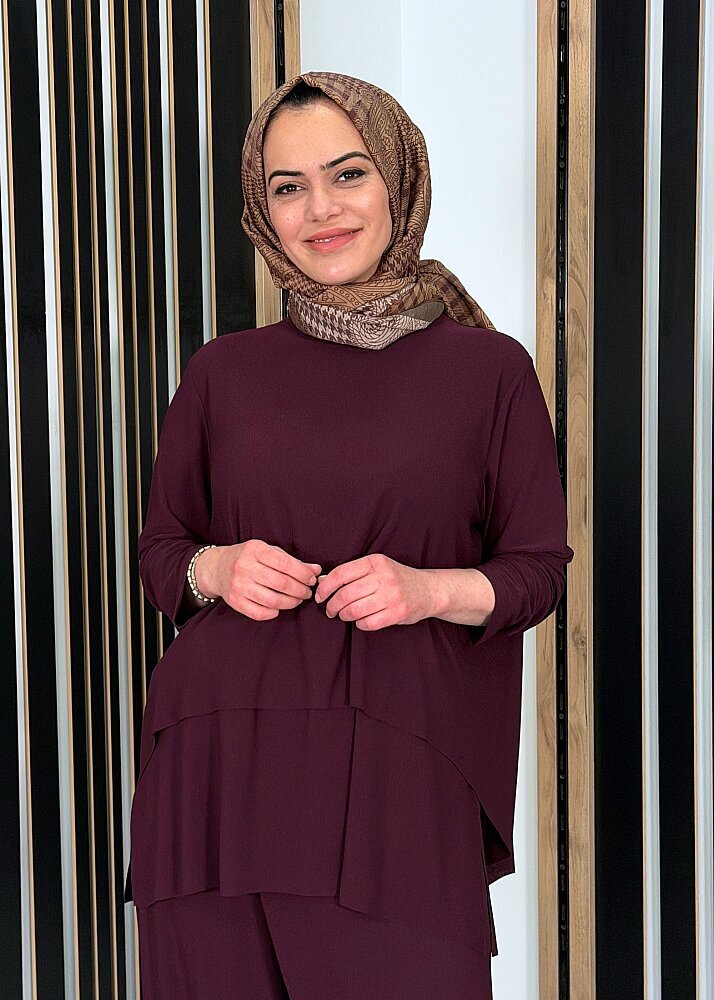 Noİ Krep Önden Yırtmaçlı Bluz BORDO - 2