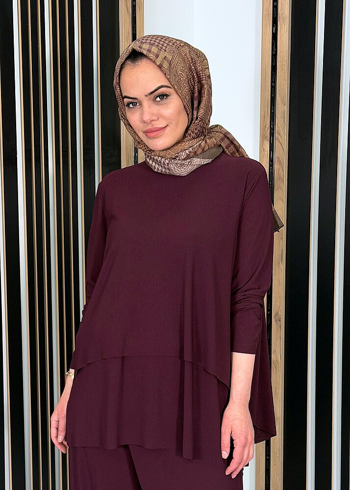 Noİ Krep Önden Yırtmaçlı Bluz BORDO - 3