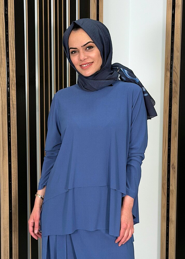 Noİ Krep Önden Yırtmaçlı Bluz İNDİGO