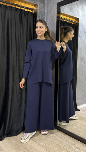 Noi Modal Geniş Paça Pantolonetek LACİVERT - 2