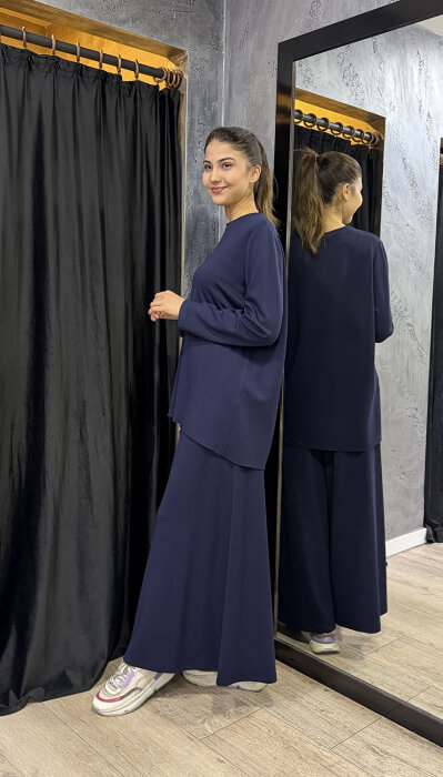 Noi Modal Geniş Paça Pantolonetek LACİVERT - 4