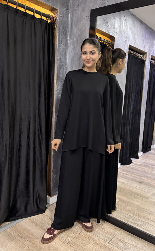Noi Modal Geniş Paça Pantolonetek SİYAH 