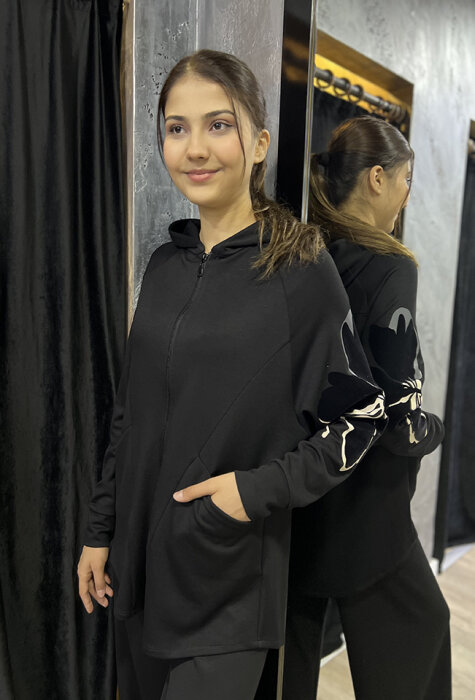 Noi Modal Kapşonlu Fermuarlı Eşofman Üstü SİYAH - 1