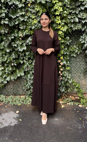 Noi Modal Karışık Yuvarlak Kuplu Elbise KAHVERENGİ - NOİ