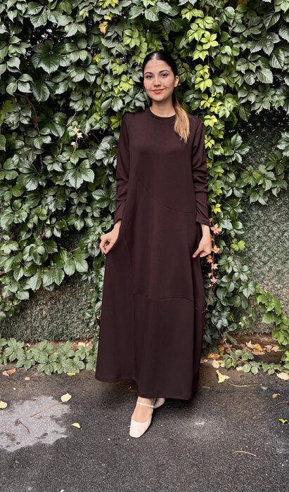 Noi Modal Karışık Yuvarlak Kuplu Elbise KAHVERENGİ - 2