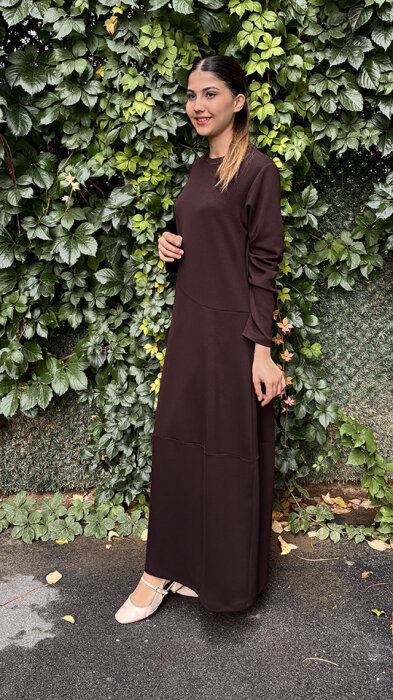 Noi Modal Karışık Yuvarlak Kuplu Elbise KAHVERENGİ - 3