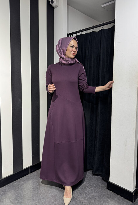 Noi Modal Karışık Yuvarlak Kuplu Elbise MÜRDÜM - 1