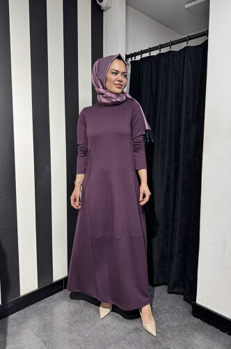 Noi Modal Karışık Yuvarlak Kuplu Elbise MÜRDÜM - 3