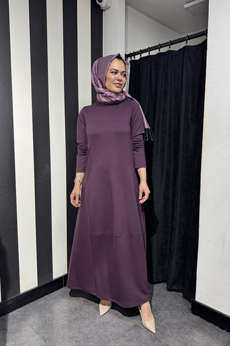 Noi Modal Karışık Yuvarlak Kuplu Elbise MÜRDÜM - 3