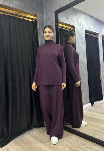 Noİ Modal Tam Balıkçı Yaka Uzun Kollu Bluz MÜRDÜM - 2