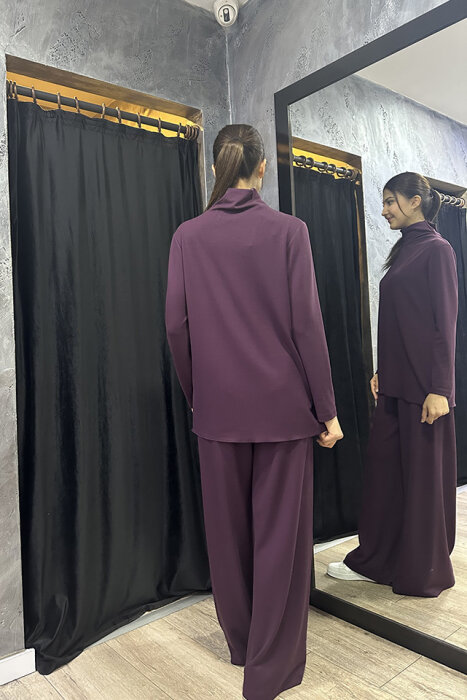 Noİ Modal Tam Balıkçı Yaka Uzun Kollu Bluz MÜRDÜM - 4