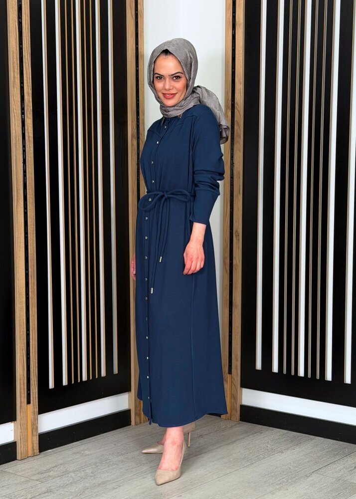 Noİ Modal Yaka Aksesuarlı Kemerli Gömlek Elbise PETROL - 2