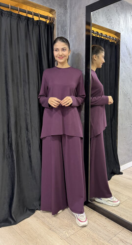 Noi Modal Yuvarlak Yaka Uzun Kollu Bluz MÜRDÜM