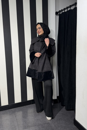 Noi Nopeli Tüvit Eteği Peluşlu Kısa Ceket SİYAH - 3