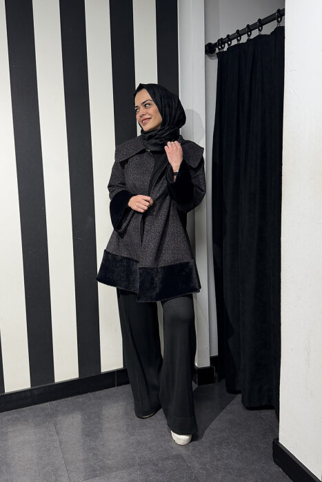 Noi Nopeli Tüvit Eteği Peluşlu Kısa Ceket SİYAH - 3