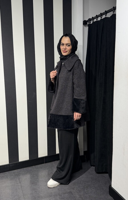 Noi Nopeli Tüvit Eteği Peluşlu Kısa Ceket SİYAH - 2