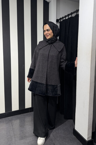 Noi Nopeli Tüvit Eteği Peluşlu Kısa Ceket SİYAH - 1