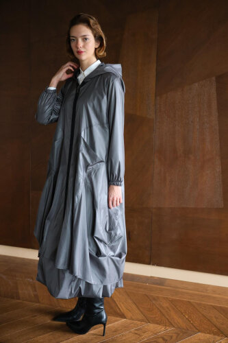 Noi Paraşüt Yanları Kulaklı Önden Cepli Yağmurluk ANTRASİT - 4