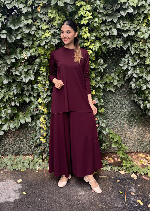 Noi Rayon Modal Geniş Paça Pantolon Etek BORDO - 2