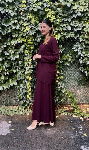 Noi Rayon Modal Geniş Paça Pantolon Etek BORDO - 3