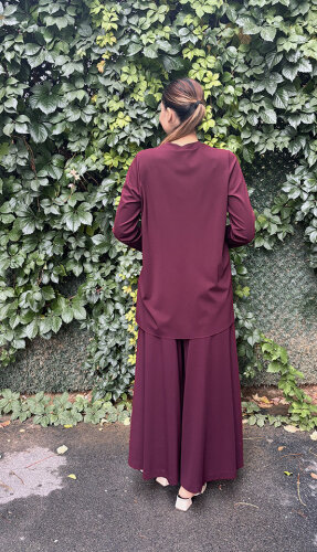 Noi Rayon Modal Geniş Paça Pantolon Etek BORDO - 4