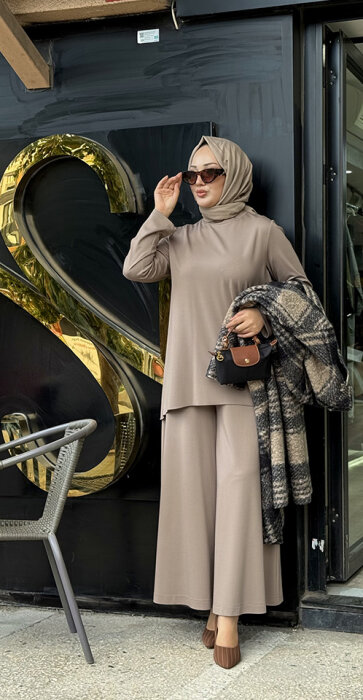 Noi Rayon Modal Geniş Paça Pantolon Etek VİZON - 2