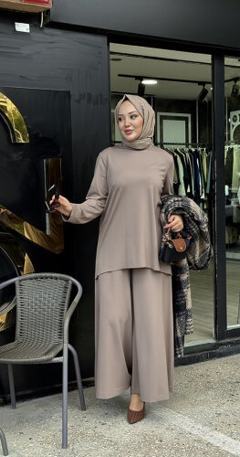 Noi Rayon Modal Geniş Paça Pantolon Etek VİZON - 3