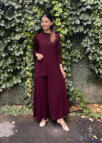 Noi Rayon Modal Yuvarlak Yaka Uzun Kollu Bluz BORDO (1)