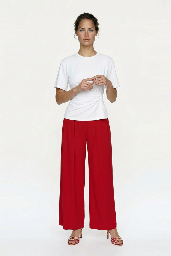 Noİ Rayon Viscon Çift Pensli Pantolonetek KIRMIZI