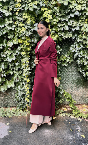 Noi Scuba Arkası Kemerli Ceket BORDO - 3