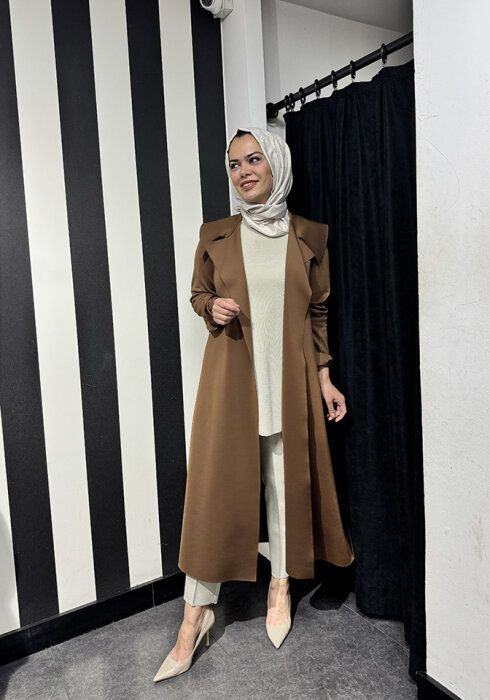 Noi Scuba Arkası Kemerli Ceket KAHVERENGİ - 1