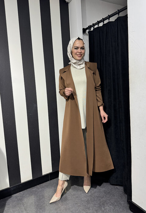 Noi Scuba Arkası Kemerli Ceket KAHVERENGİ - 2