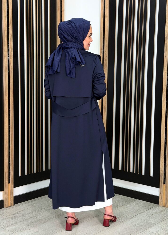 Noİ Scuba Arkası Kemerli Ceket LACİVERT - 4