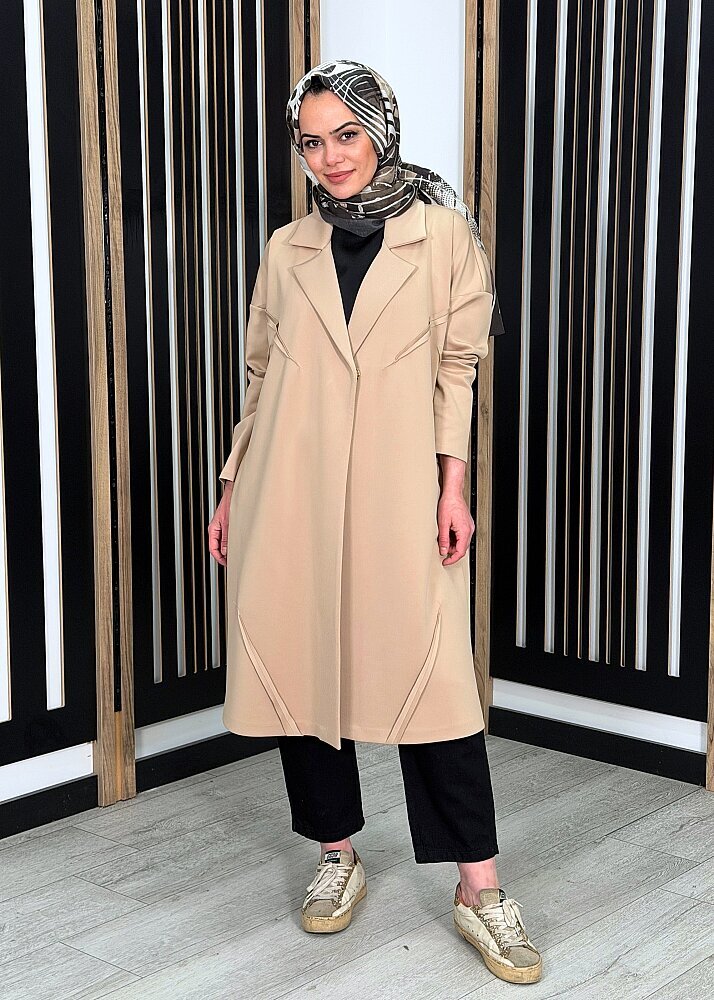 Noİ Scuba Dağınık Üstten Dikişli Reglan Kol Ceket BEJ