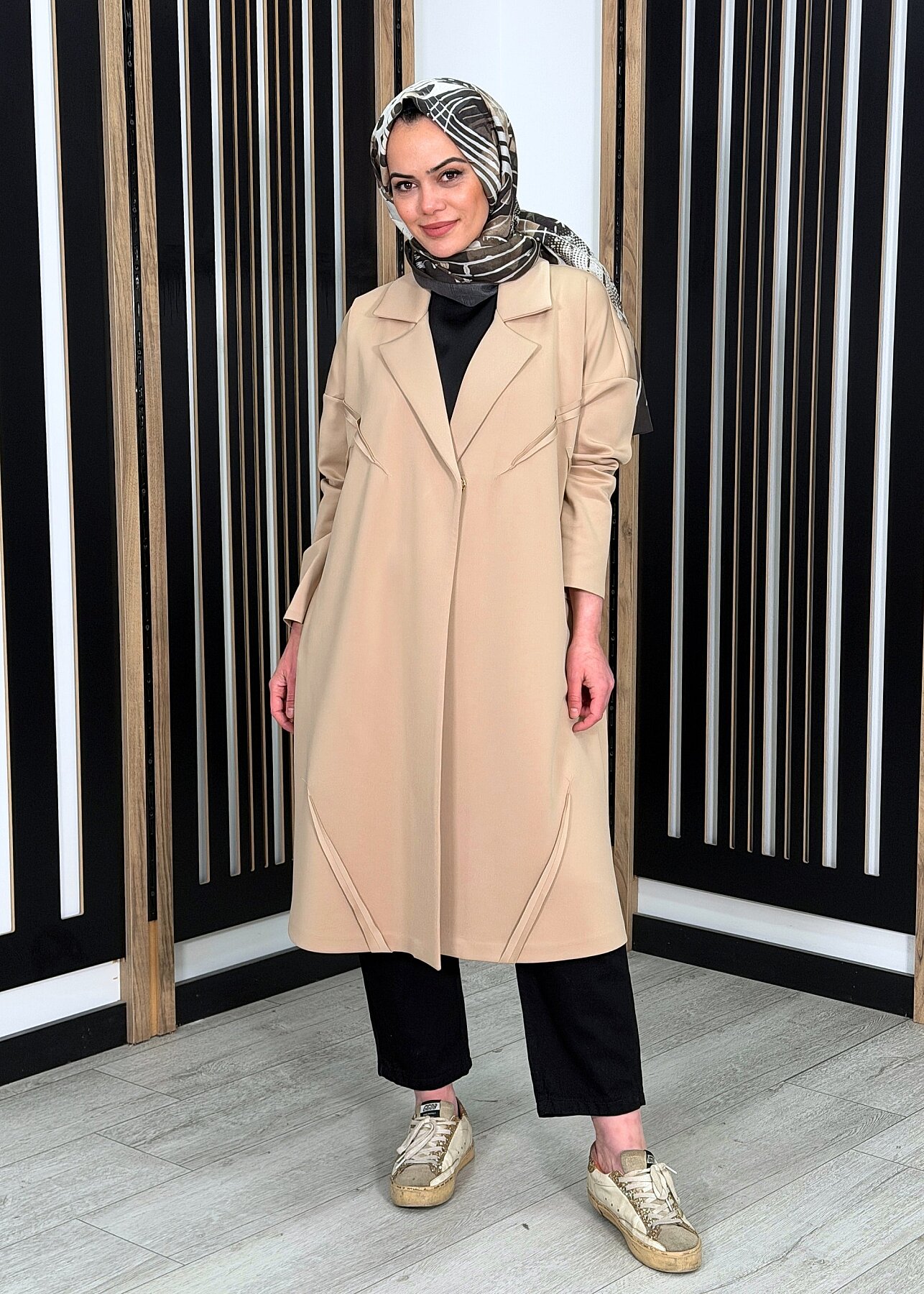 Noİ Scuba Dağınık Üstten Dikişli Reglan Kol Ceket BEJ - 1