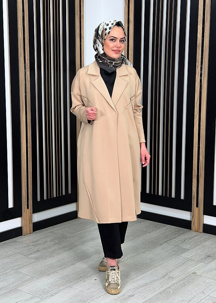 Noİ Scuba Dağınık Üstten Dikişli Reglan Kol Ceket BEJ - 3