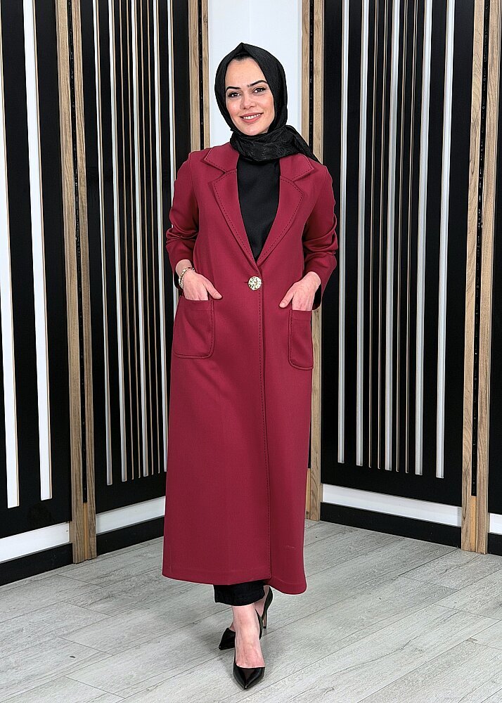 Noİ Scuba Punto Dikişli Uzun Blazer Ceket BORDO - 2