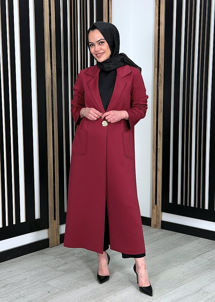 Noİ Scuba Punto Dikişli Uzun Blazer Ceket BORDO